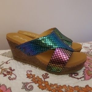 🎉 Holographic Mermaid Slide Wedge Sandals 7.5 NEW